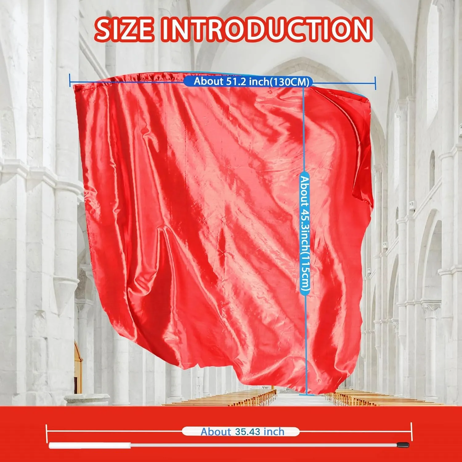 51''x45" Worship Flags for Dance Church, Praise Dance Flags for Worship, Worship Flag with Flexible Rods & Carrying Bag, 2 Pack, Red