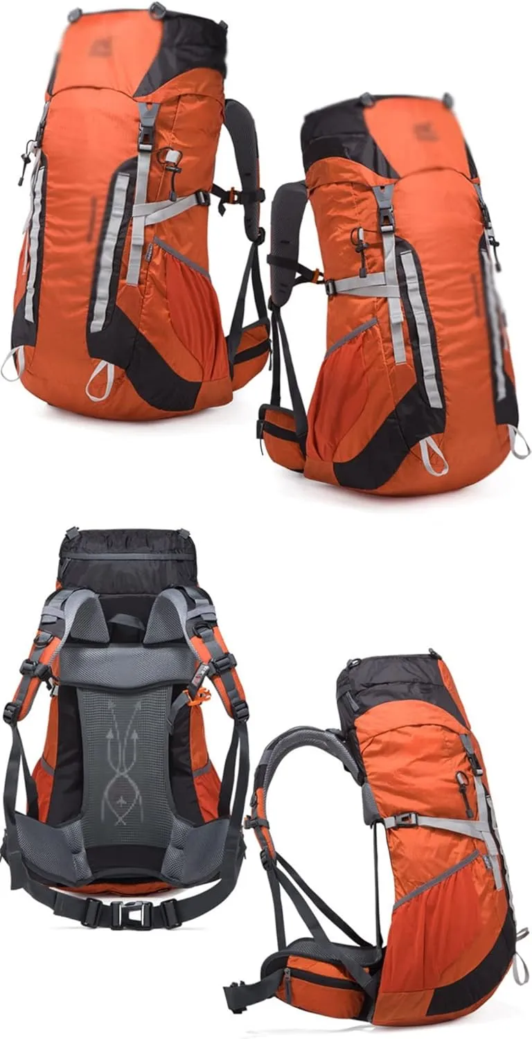 52L Outdoor Mountaineering Bag Mountaineering Backpack Mountaineering Sports Bag with Rain Cover(E)