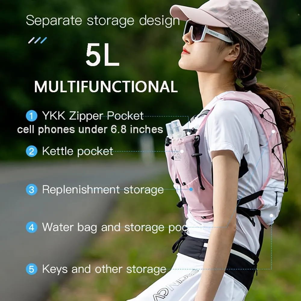 5L Running Hydration Vest Backpack for Men Women, Adjustable & Lightweight, Front & Back Pockets for Essential Storage
