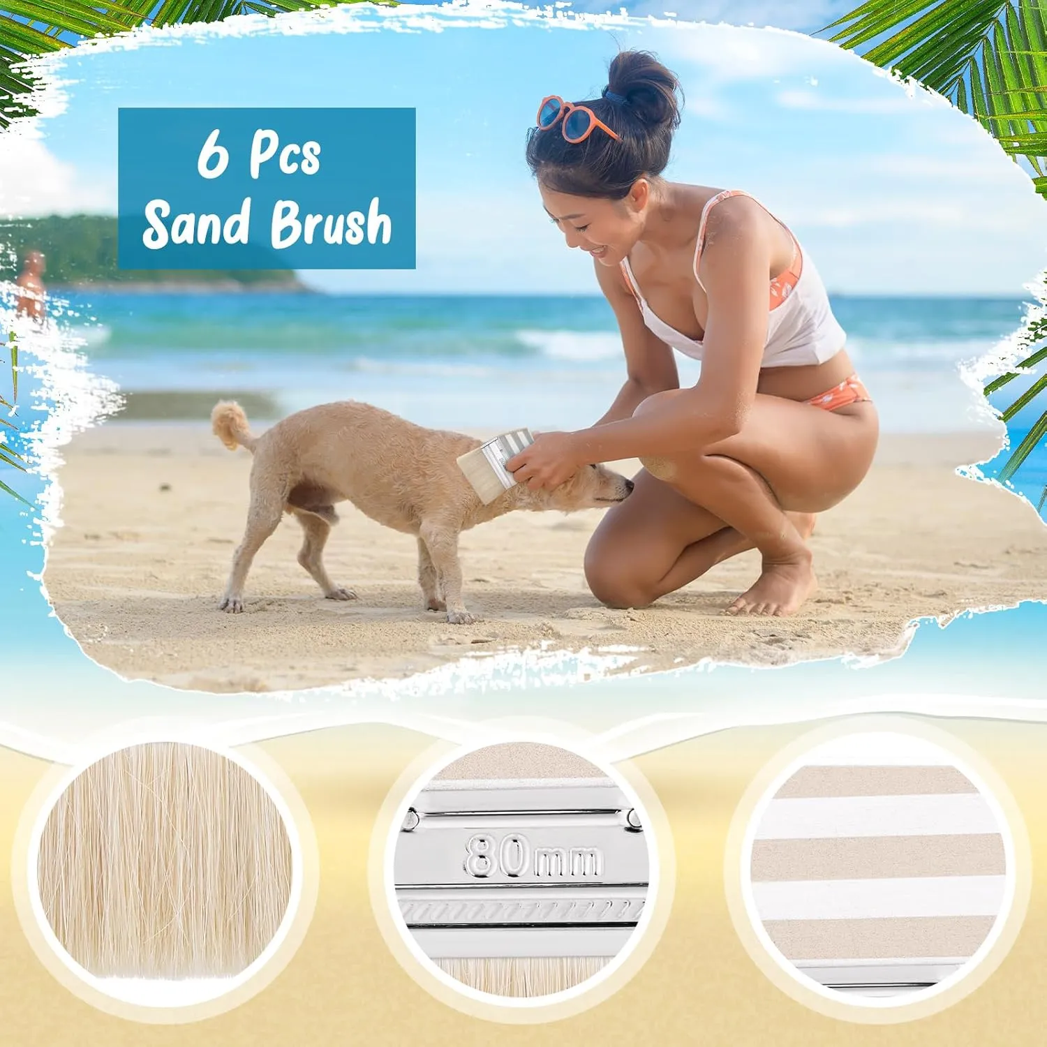 6 Pcs Sand Brush Beach Sand Remover Cleaning Feet Body Skin Wood Hand Soft Brush Foot Cleaner for Beach Summer Party Events Volleyball Water Sports Activities (Neutral Color)