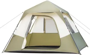 6 Person Easy Pop Up Tent Waterproof Automatic Setup1 Doors-Instant Family Tents for Camping Hiking & Traveling (Army Green&White)