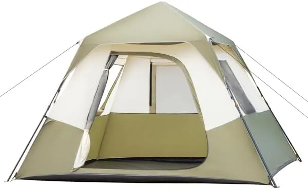 6 Person Easy Pop Up Tent Waterproof Automatic Setup1 Doors-Instant Family Tents for Camping Hiking & Traveling (Army Green&White)
