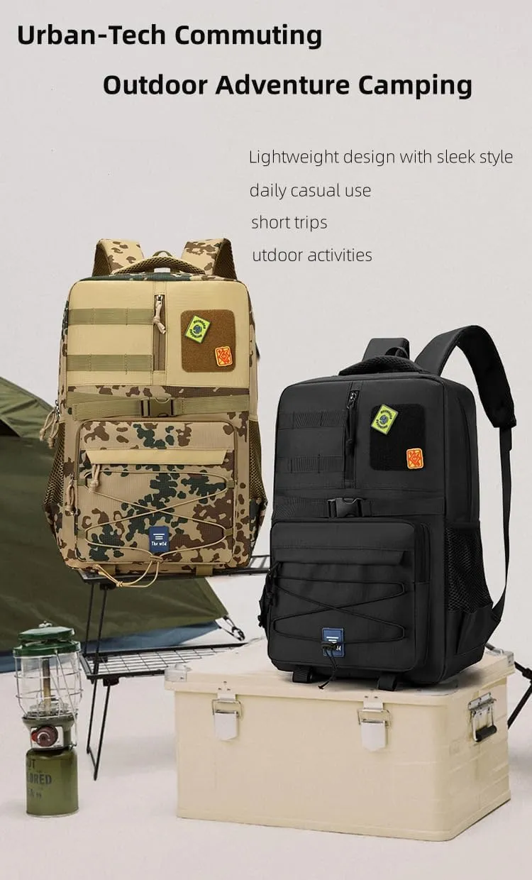 600g Lightweight Tactical Backpack for Outdoor Hiking & Business Travel, 30x21x47cm Large Capacity Daypack with Ventilated Compartments & Shock Absorption (‌Forest Camouflage)