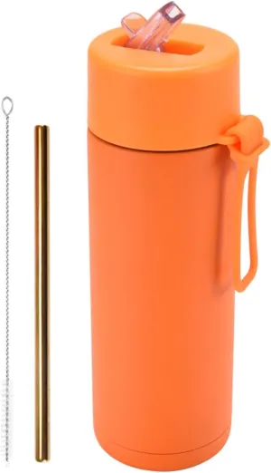 650ml/22oz Portable Silicone Handle Sports Kettle American Large Mouth Stainless Steel Insulated Cup-Cinnabar orange