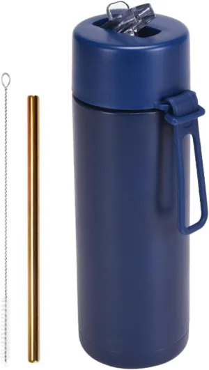 650ml/22oz Portable Silicone Handle Sports Kettle American Large Mouth Stainless Steel Insulated Cup-indigo