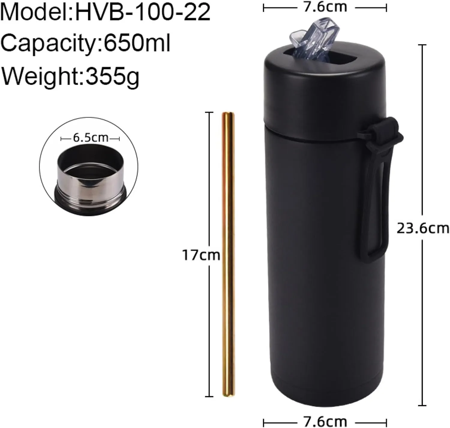 650ml/22oz Portable Silicone Handle Sports Kettle American Large Mouth Stainless Steel Insulated Cup-indigo