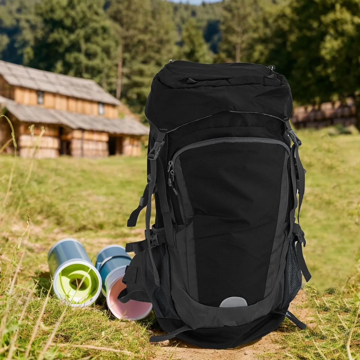 65L Hiking Backpack Waterproof Nylon Travel Daypack With Rain Cover For Camping Trekking Mountaineering Camping Backpack Assault Pack For Climbing(Black)