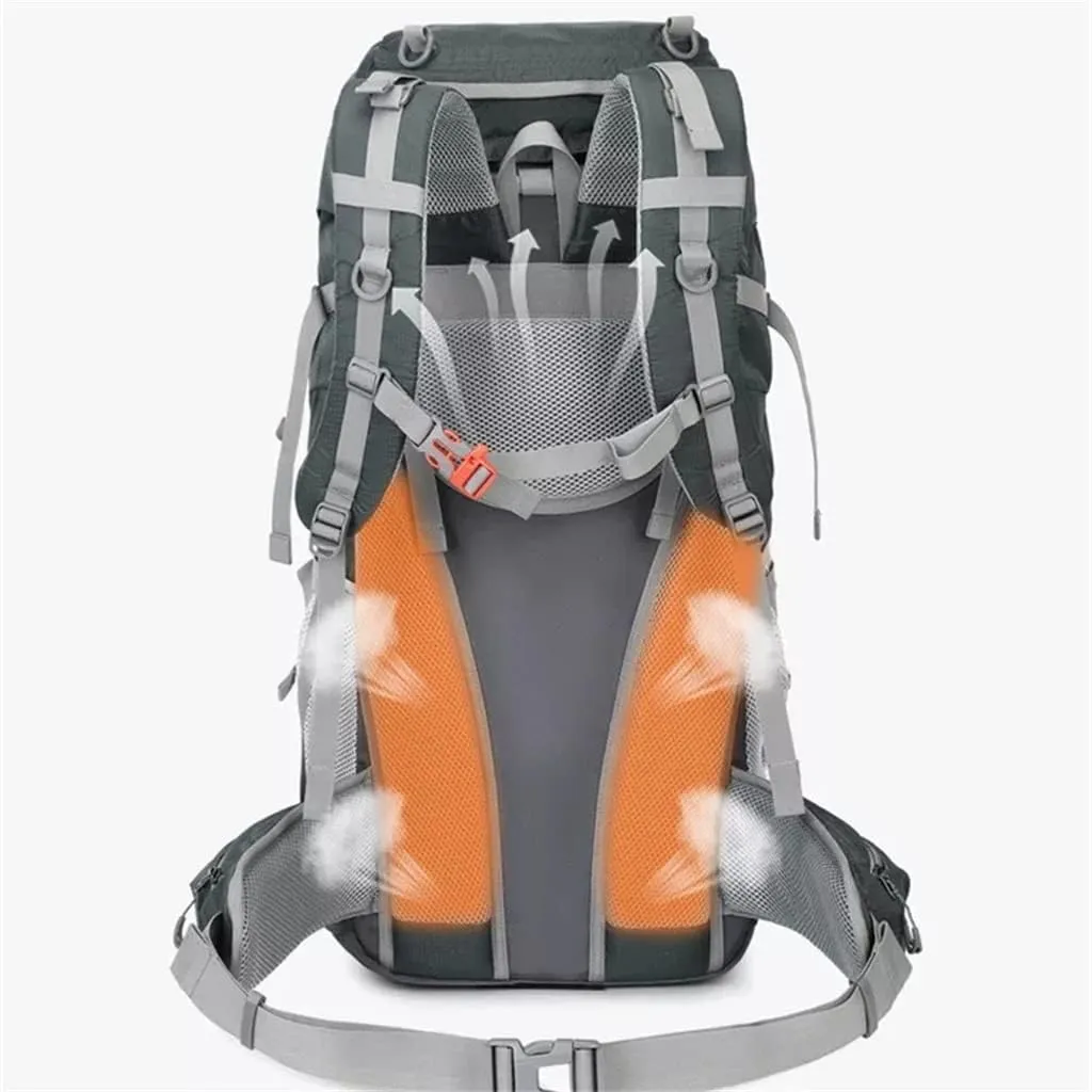 65L Mountaineering Bag Hiking Mountaineering Bag Outdoor Camping Backpack with Rain Cover(D)