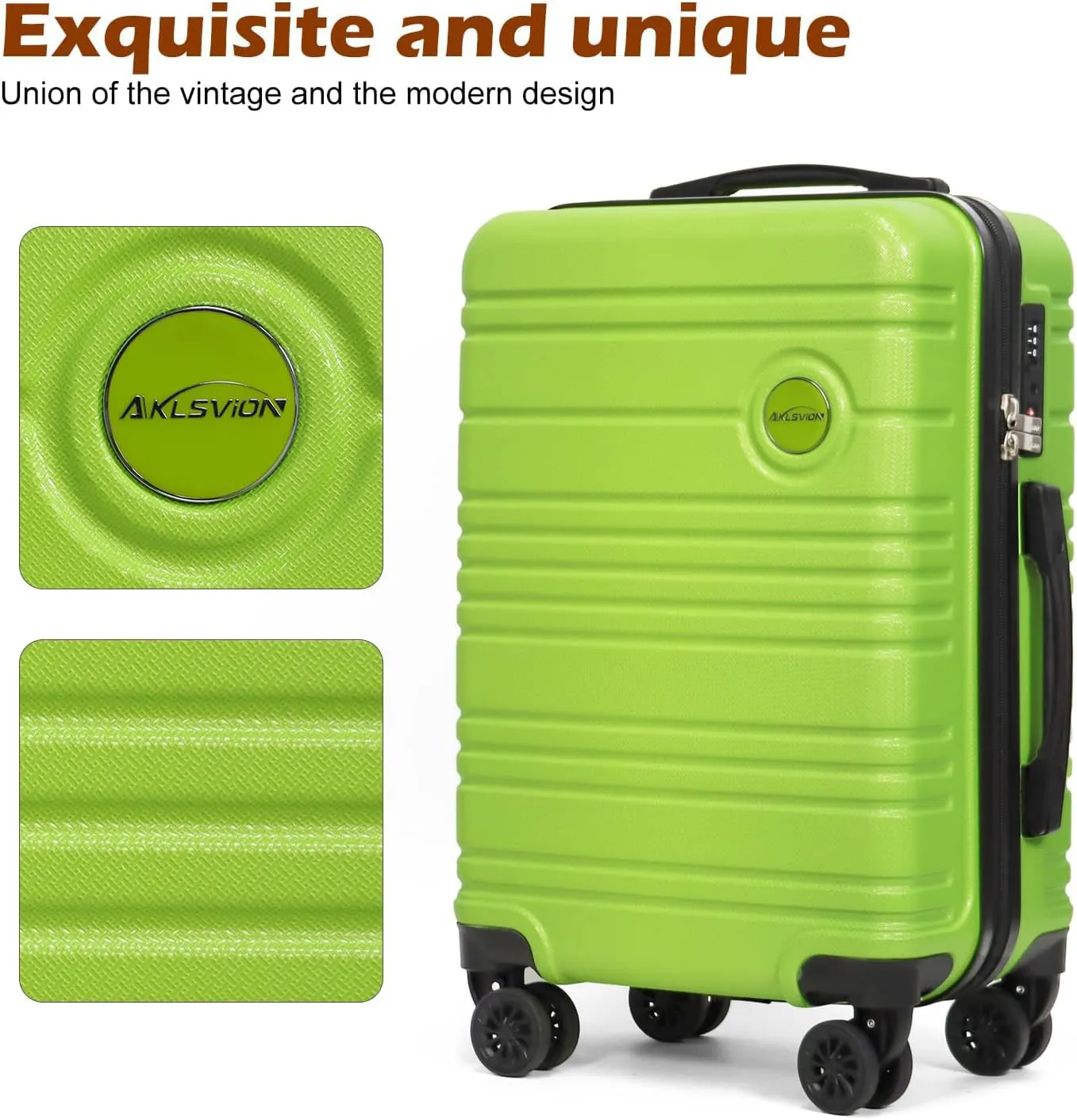 ABS PC Carry on Luggage set with backpack 3 Pcs suitcace with Spinner wheels TSA Lock 20-In hardshell Lightweight Luggage set (Lime)