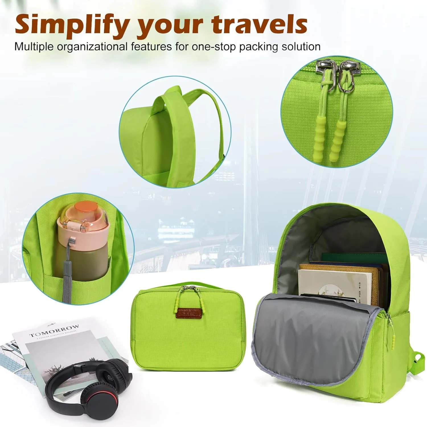 ABS PC Carry on Luggage set with backpack 3 Pcs suitcace with Spinner wheels TSA Lock 20-In hardshell Lightweight Luggage set (Lime)
