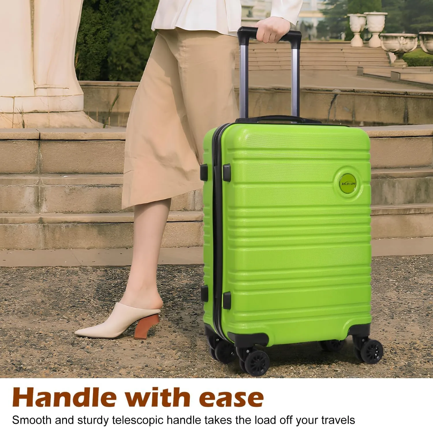 ABS PC Carry on Luggage set with backpack 3 Pcs suitcace with Spinner wheels TSA Lock 20-In hardshell Lightweight Luggage set (Lime)