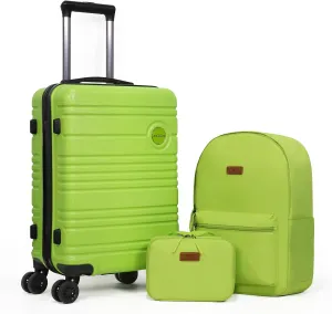 ABS PC Carry on Luggage set with backpack 3 Pcs suitcace with Spinner wheels TSA Lock 20-In hardshell Lightweight Luggage set (Lime)