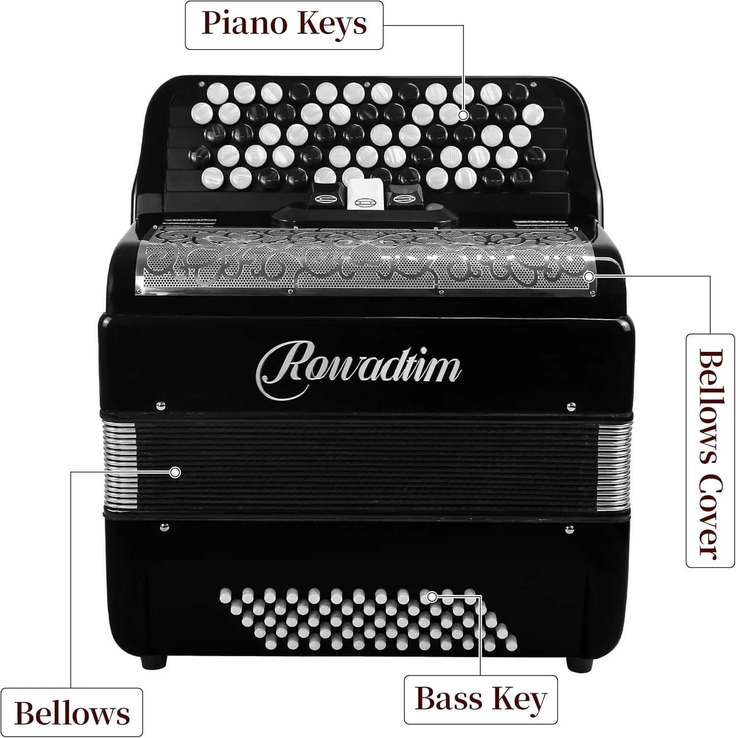Accordion - 62 Key 60 Bass Professional Piano Model with Backpack & Strap | Lightweight, Portable Design for Beginners, Students & Adult Musicians (Black)