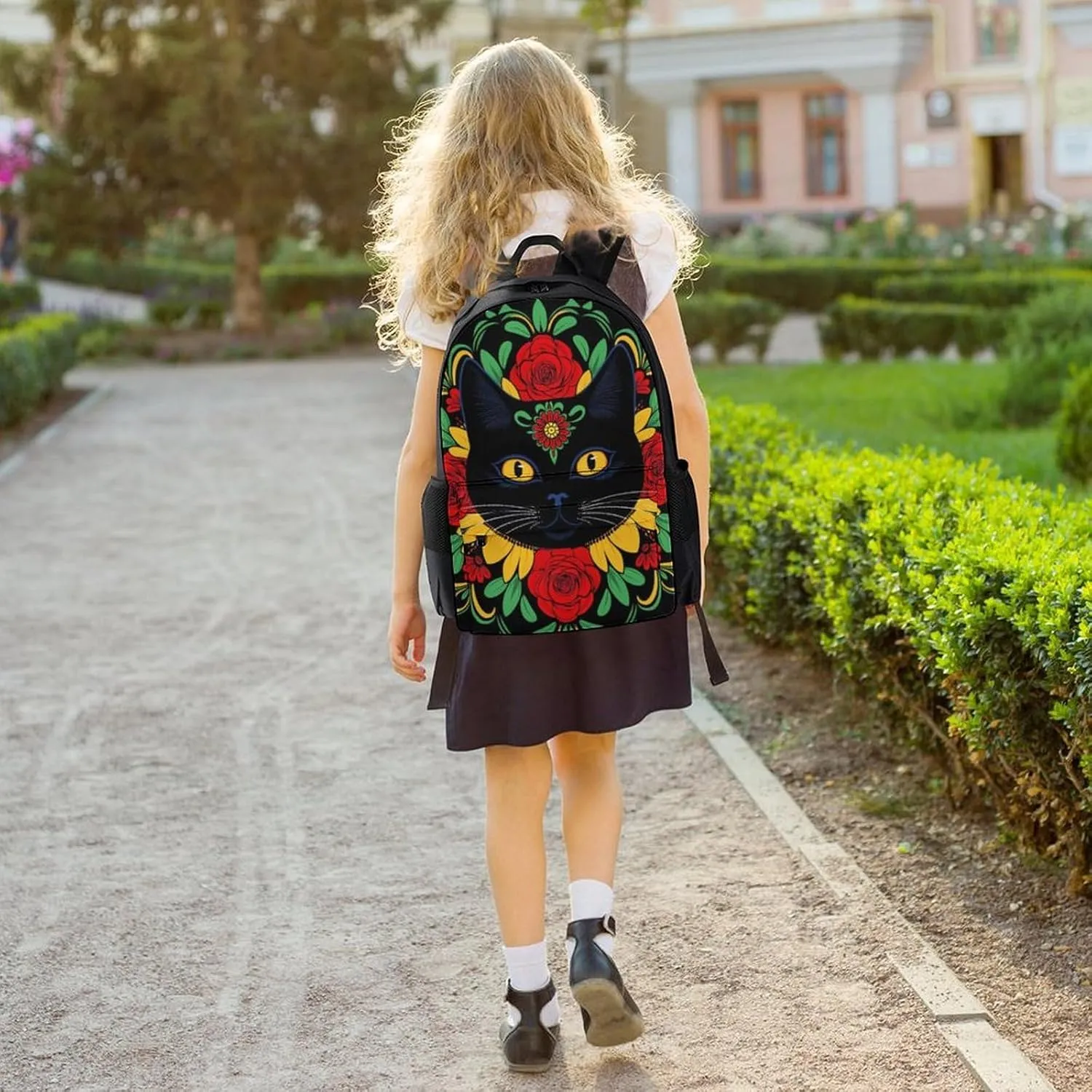 Adults Lightweight Day Of The Dead Black Cat Red Floral Art Shoulder Book Bags Big Capacity Shoulder Bag With Adjustable Shoulder Straps for Trekking Work Walking Cycling