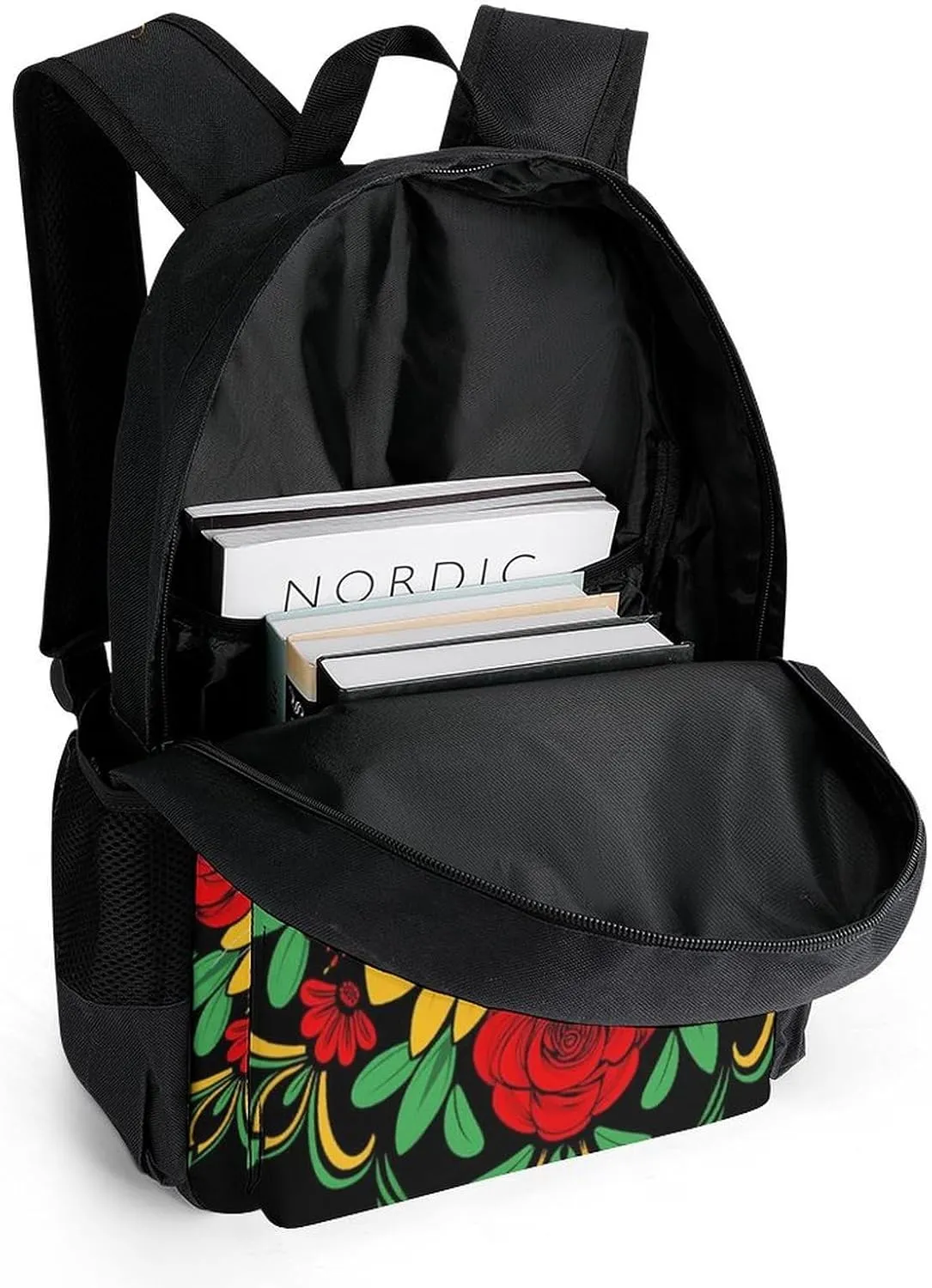 Adults Lightweight Day Of The Dead Black Cat Red Floral Art Shoulder Book Bags Big Capacity Shoulder Bag With Adjustable Shoulder Straps for Trekking Work Walking Cycling