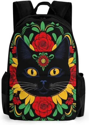 Adults Lightweight Day Of The Dead Black Cat Red Floral Art Shoulder Book Bags Big Capacity Shoulder Bag With Adjustable Shoulder Straps for Trekking Work Walking Cycling