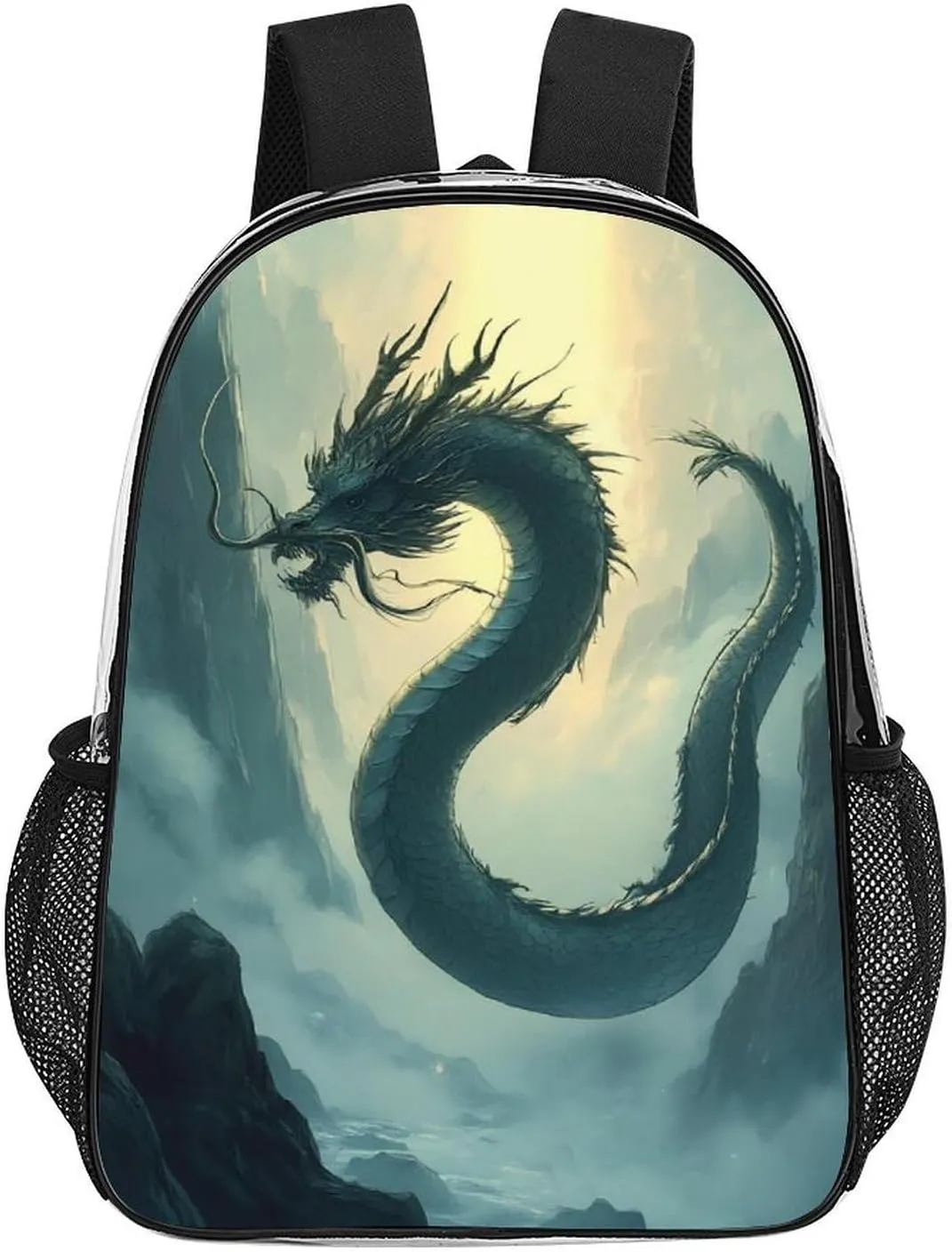 Adults Lightweight Fantasy Dragon Art Shoulder Book Bags Big Capacity Shoulder Bag Transparent Bag for Trekking Work Walking Cycling