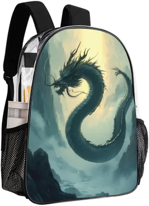 Adults Lightweight Fantasy Dragon Art Shoulder Book Bags Big Capacity Shoulder Bag Transparent Bag for Trekking Work Walking Cycling