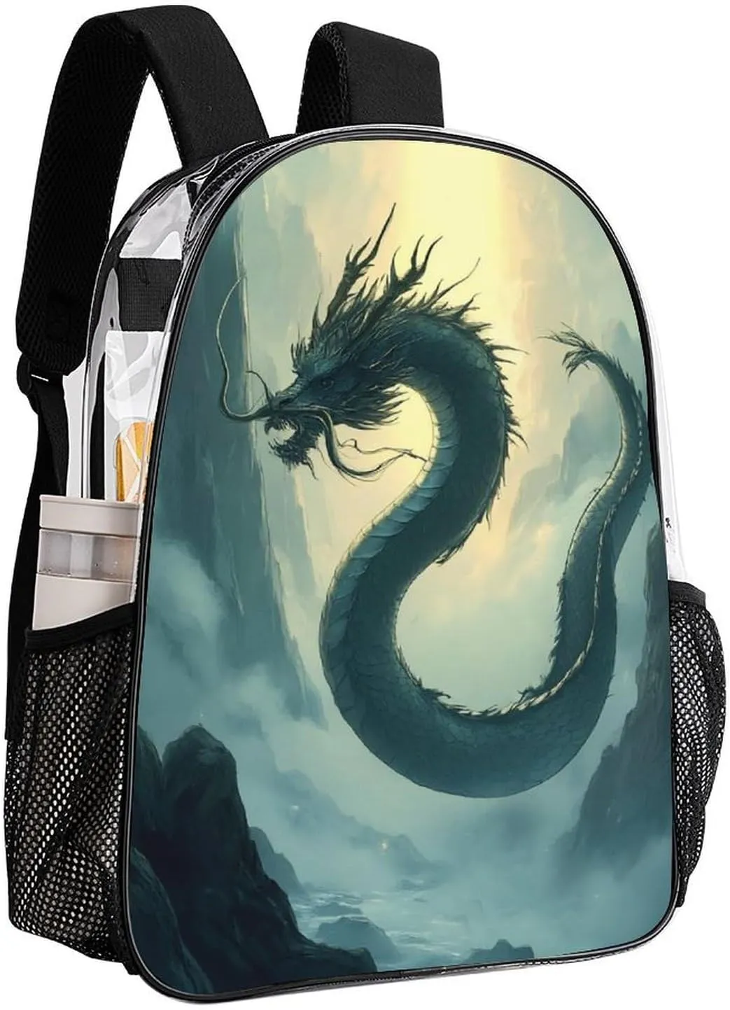 Adults Lightweight Fantasy Dragon Art Shoulder Book Bags Big Capacity Shoulder Bag Transparent Bag for Trekking Work Walking Cycling