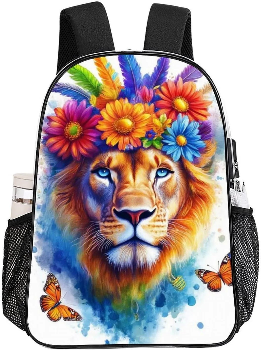 Adults Lightweight Flowers Floral White Colorful Lion Rucksacks Large Capacity Bookbag Transparent Bag for Trekking Outdoors Bicycle