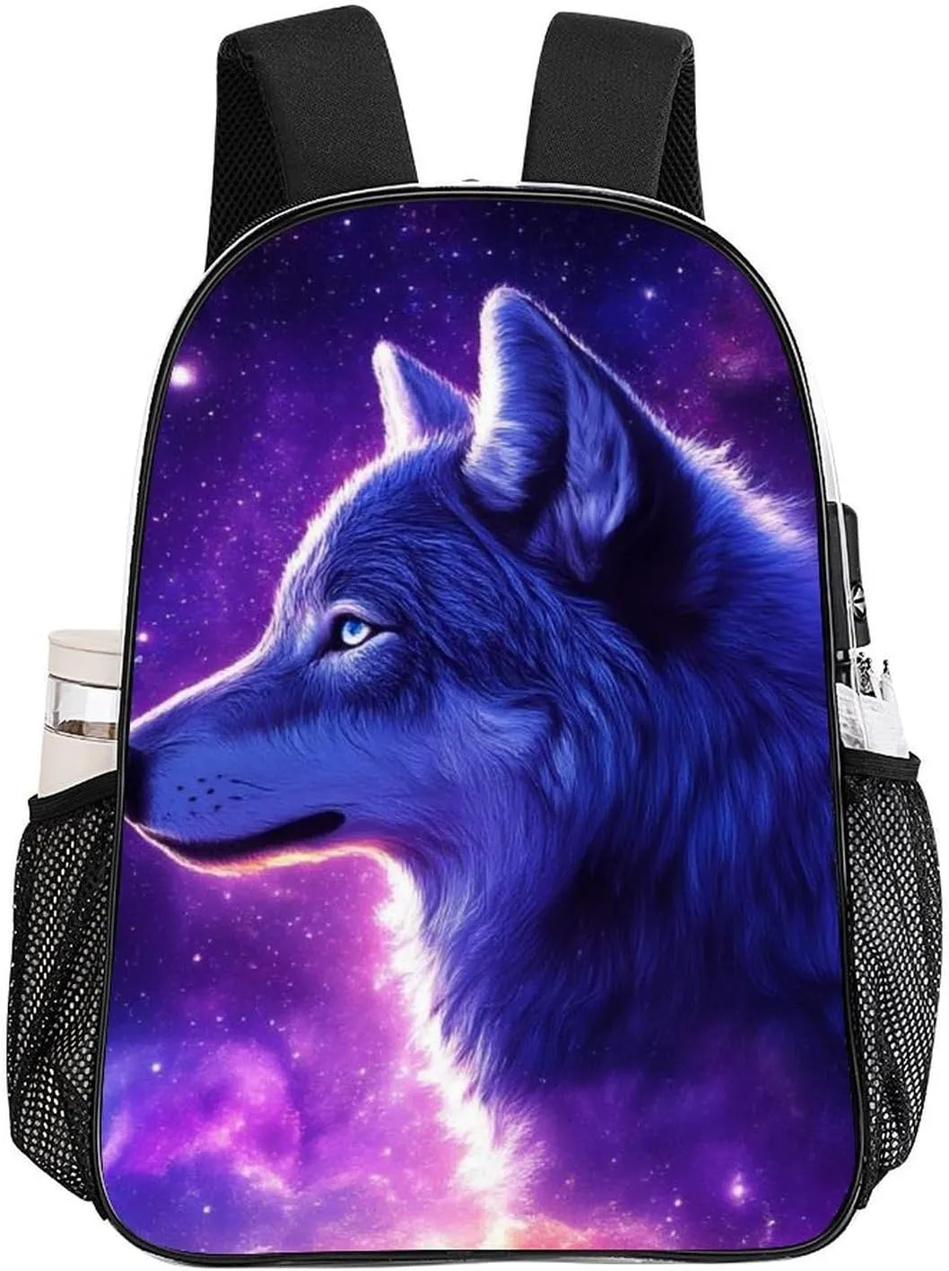 Adults Lightweight Purple Universe Galaxy Space Magic Wolf Art Rucksacks Large Capacity Bookbag Transparent Bag for Trekking Outdoors Bicycle