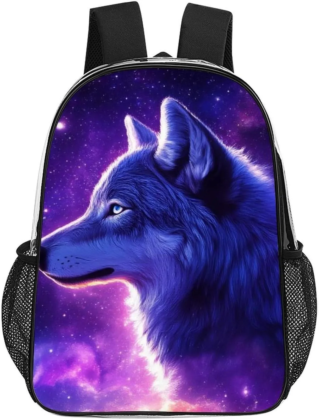 Adults Lightweight Purple Universe Galaxy Space Magic Wolf Art Rucksacks Large Capacity Bookbag Transparent Bag for Trekking Outdoors Bicycle