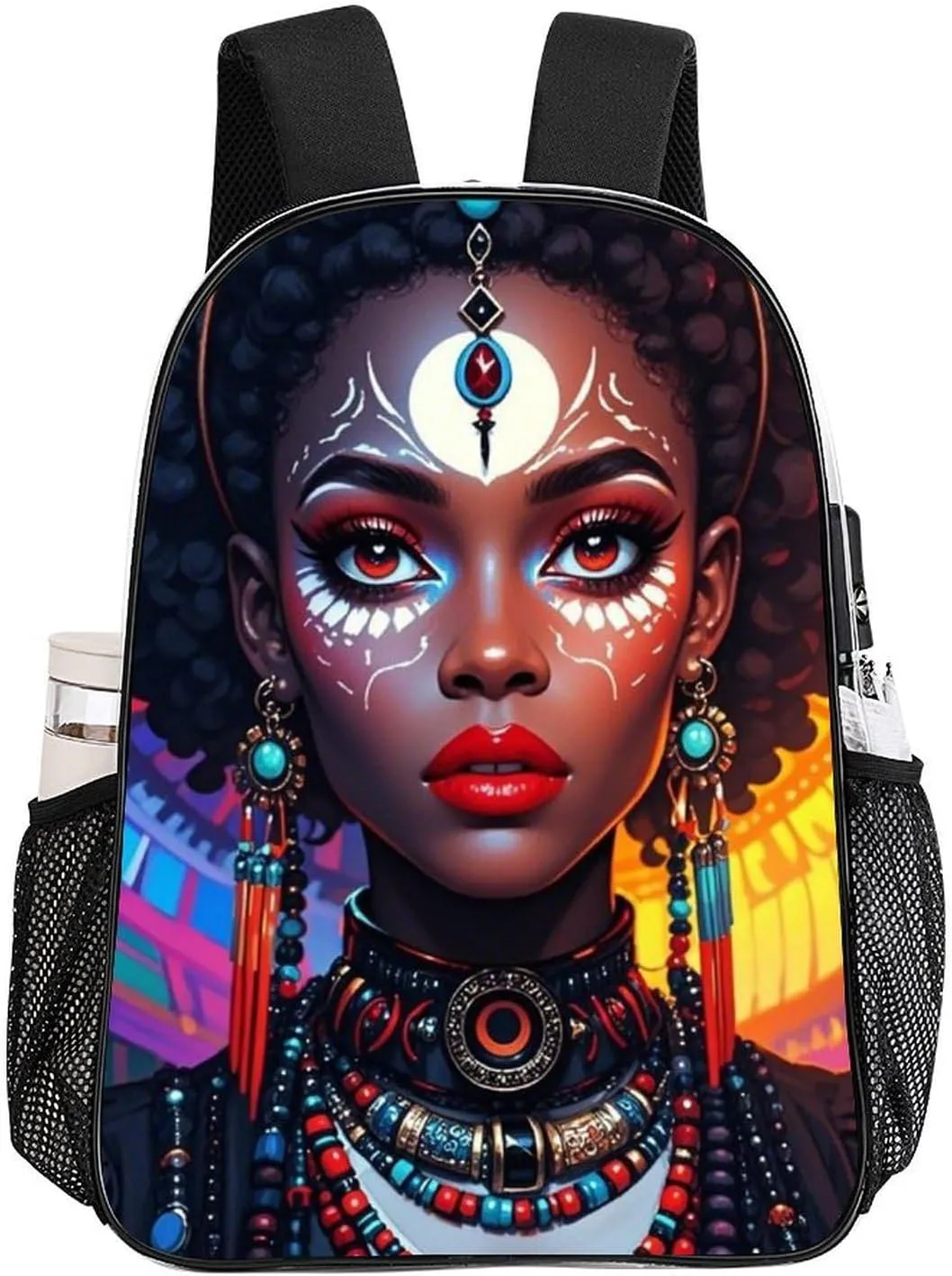 Adults Lightweight Trippy Stylish Afro American Woman Cartoon Women Art Rucksacks Large Capacity Bookbag Transparent Bag for Trekking Outdoors Bicycle