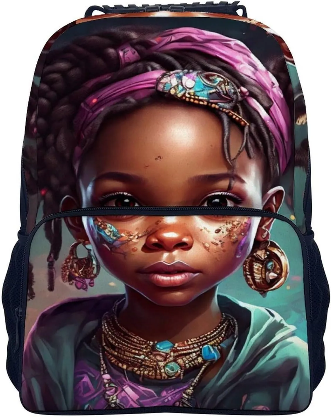 Afro Women African American Black Woman Art Rucksacks Lightweight Multipurpose Anti-Theft Shoulder Bag Big Capacity Traveling & Camping Backpack With Side Pockets