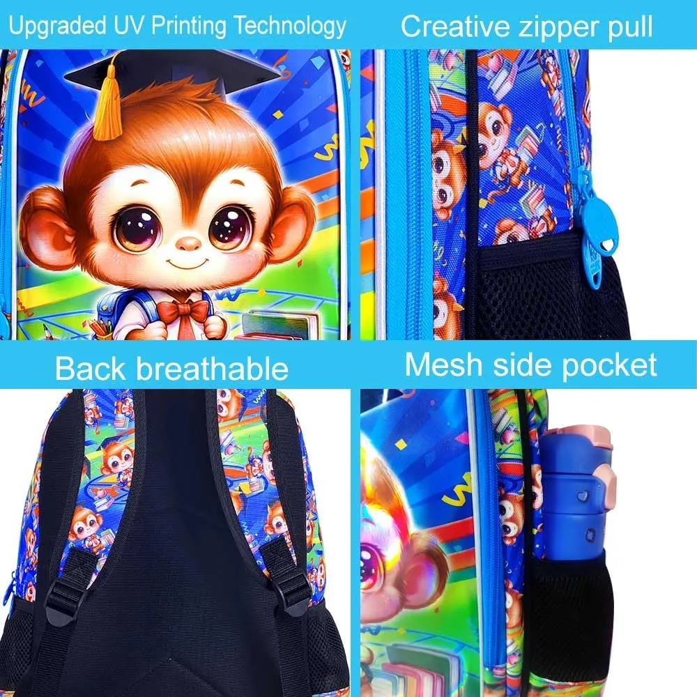 AGSDON 3PCS Kids Backpack for Boys, Toddler Backpack for Boy with Lightweight Water Resistant, Bookbag Set with Lunch Box Pencil Case