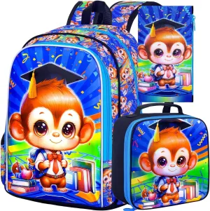 AGSDON 3PCS Kids Backpack for Boys, Toddler Backpack for Boy with Lightweight Water Resistant, Bookbag Set with Lunch Box Pencil Case
