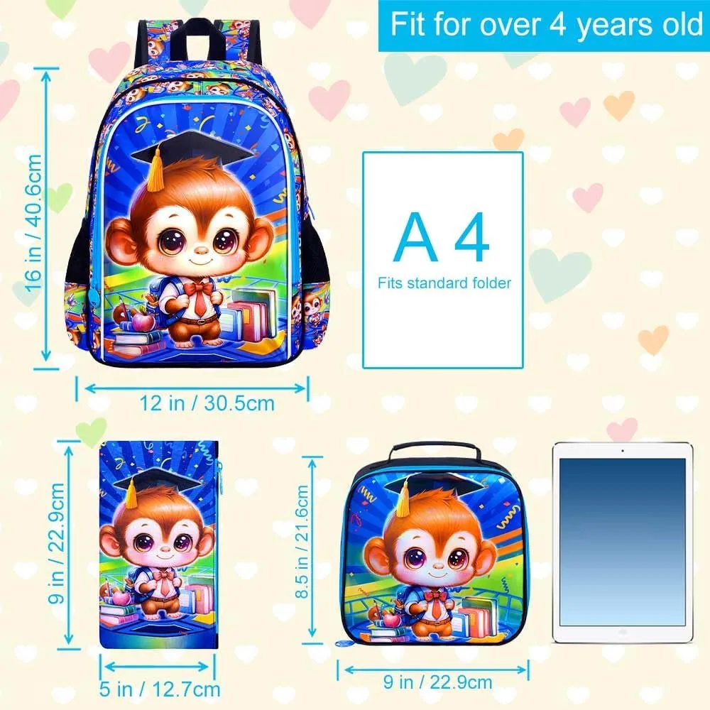 AGSDON 3PCS Kids Backpack for Boys, Toddler Backpack for Boy with Lightweight Water Resistant, Bookbag Set with Lunch Box Pencil Case