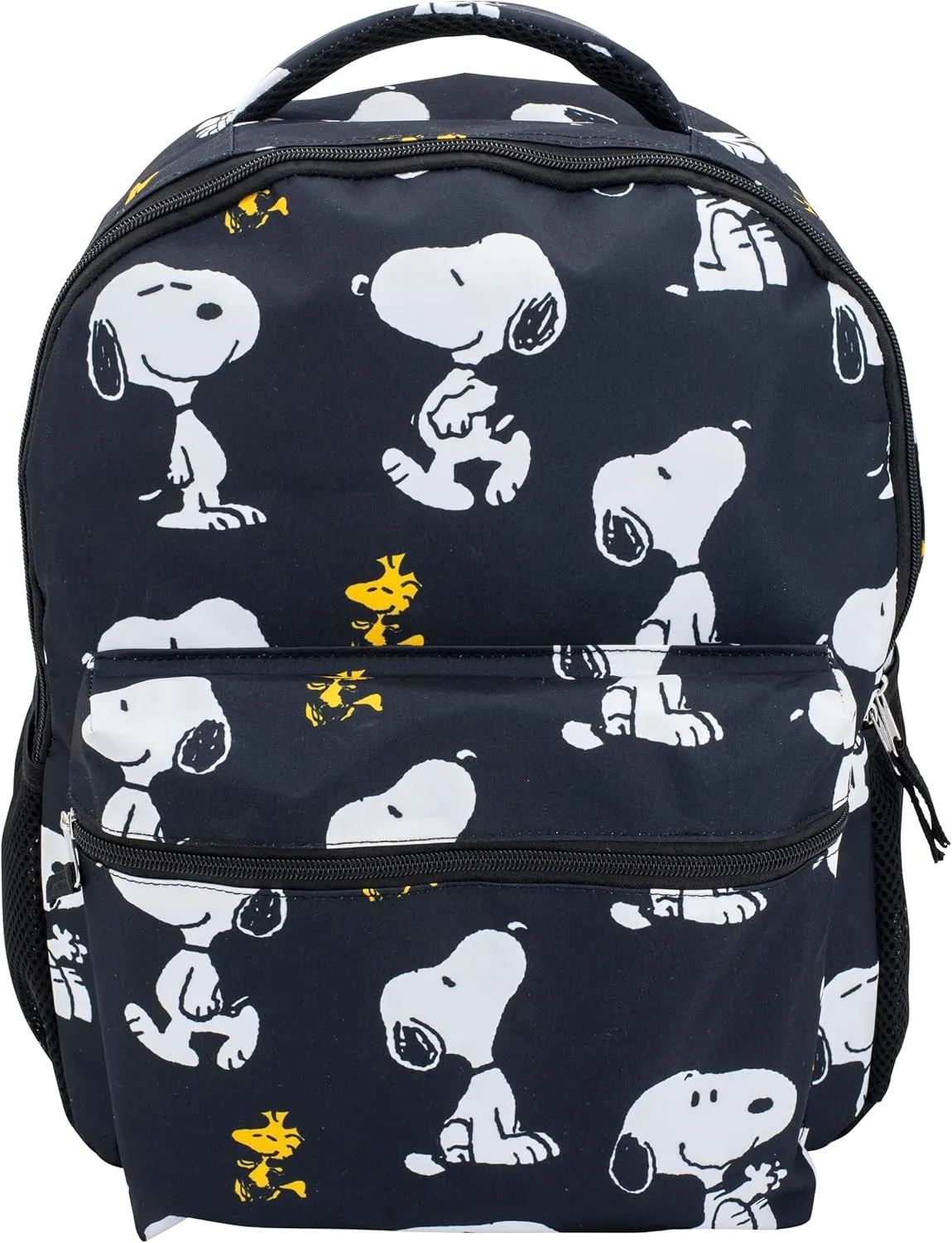 AI ACCESSORY INNOVATIONS Peanuts 16” Backpack With Front Pocket for Girls & Boys, Allover Print Bookbag Featuring Snoopy & Woodstock, Black