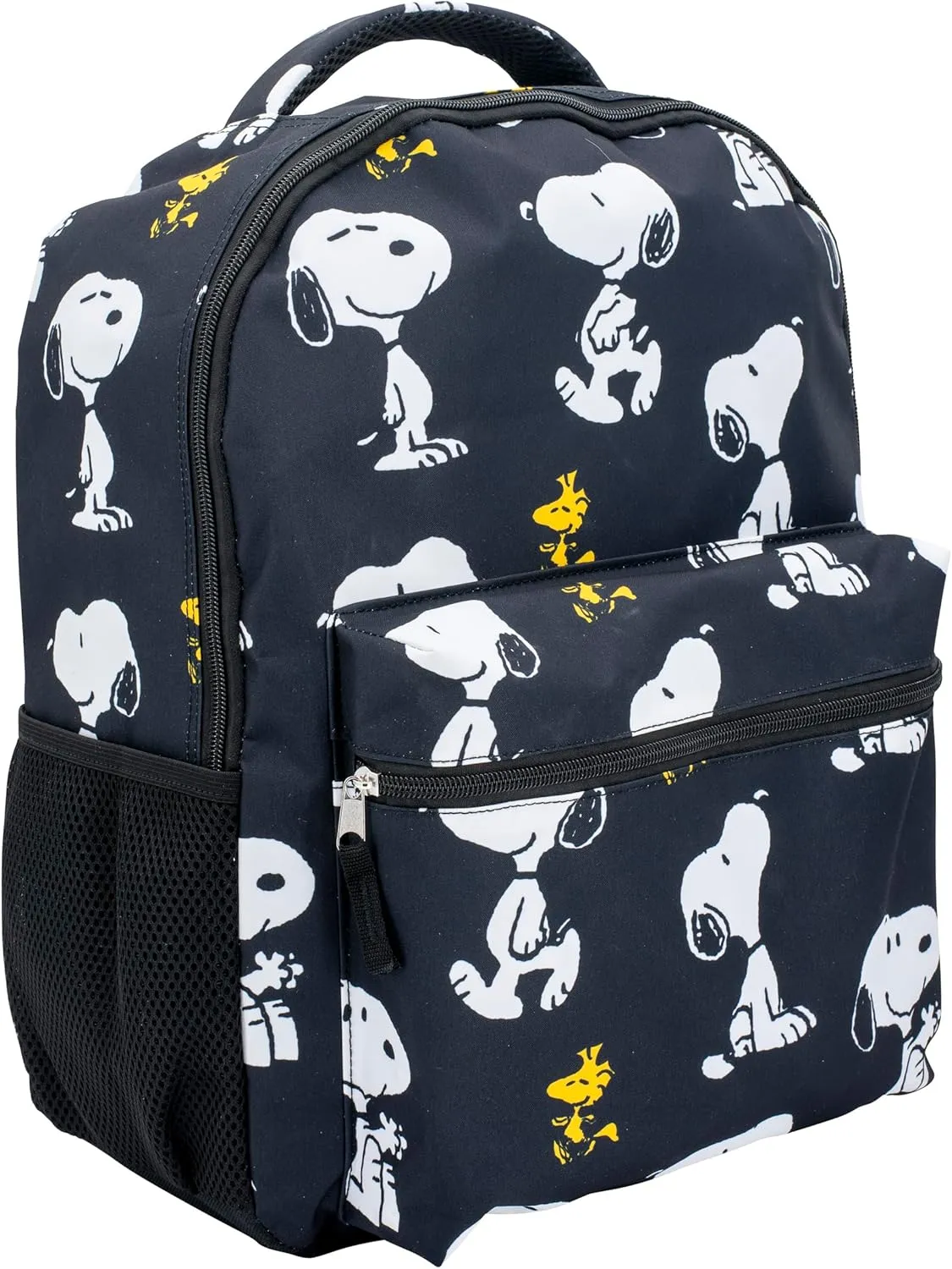 AI ACCESSORY INNOVATIONS Peanuts 16” Backpack With Front Pocket for Girls & Boys, Allover Print Bookbag Featuring Snoopy & Woodstock, Black
