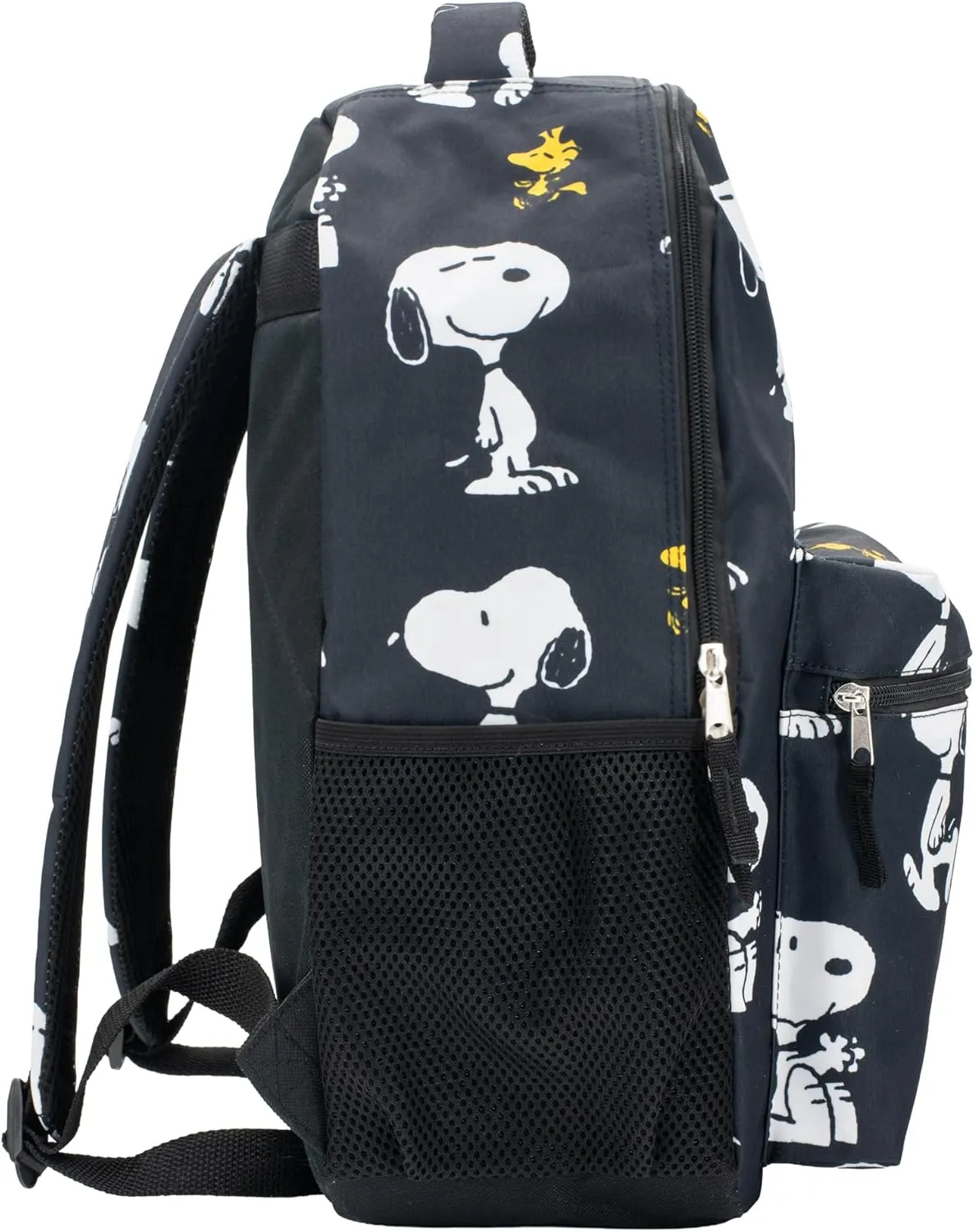 AI ACCESSORY INNOVATIONS Peanuts 16” Backpack With Front Pocket for Girls & Boys, Allover Print Bookbag Featuring Snoopy & Woodstock, Black