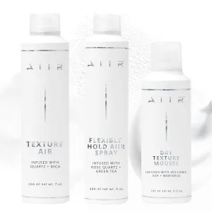 AIIR Styling Bundle, Texture Spray, Flexible Hold Hairspray, & Dry Texture Mousse, Volume & Light Hold For Thin Fine Hair, Soft Texture & Volume, Crystal Infused for Stronger, Healthier & Shinier Hair