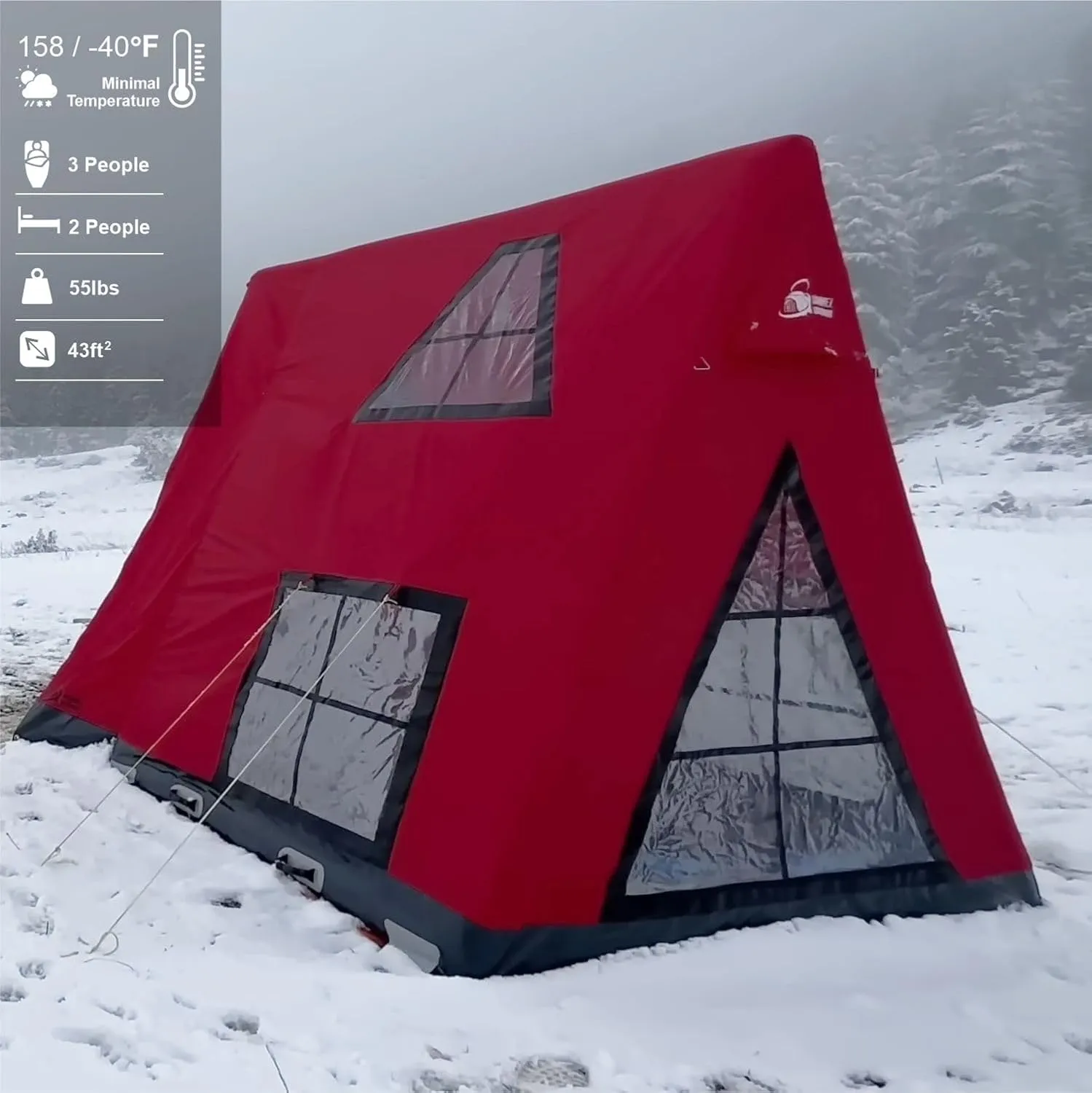 AIR BUSHCRAFT Premium Inflatable Tent for 4 Seasons – Luxurious Waterproof Camping Tent with Panoramic Windows & UV Protection