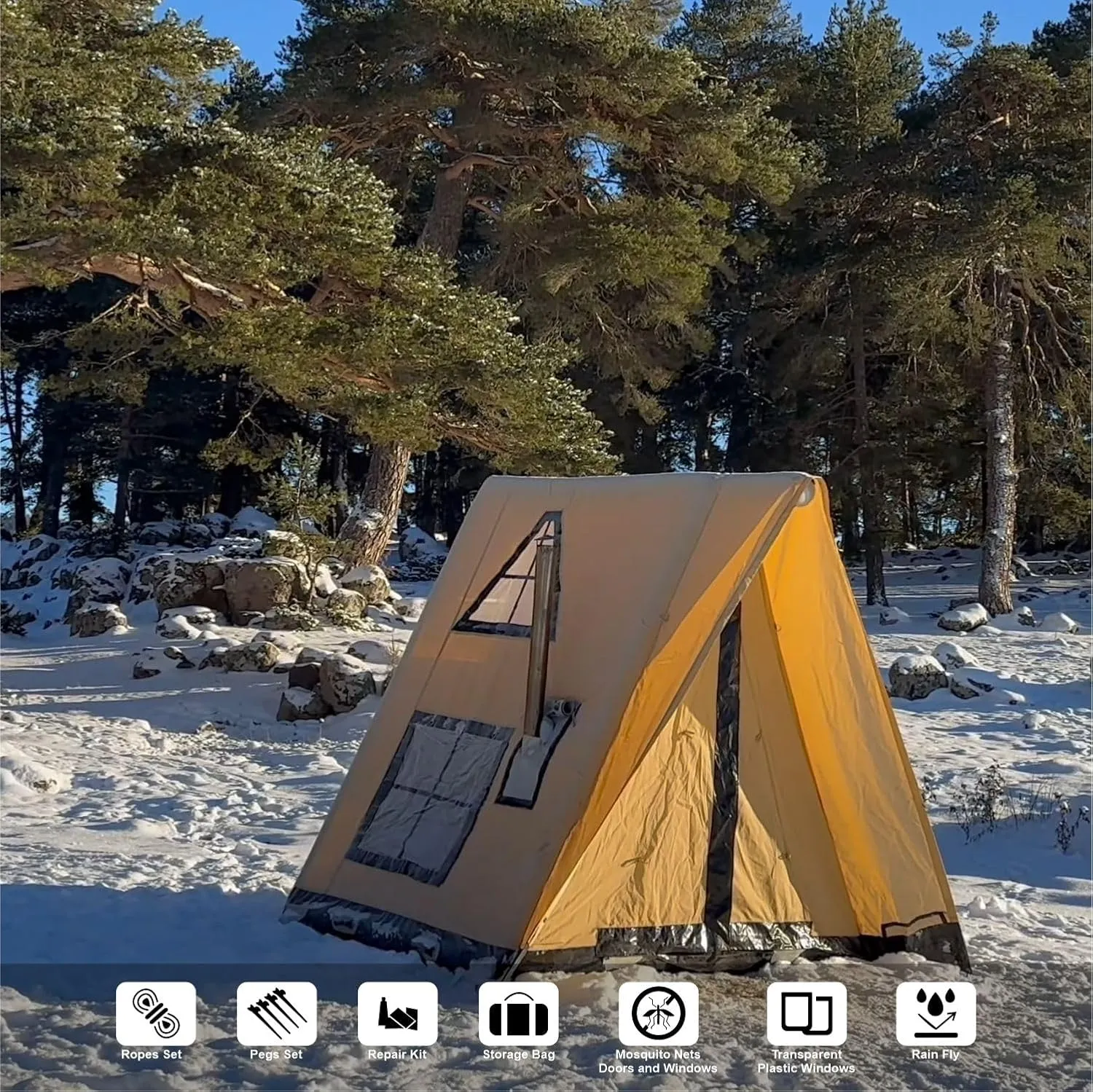 AIR BUSHCRAFT Premium Inflatable Tent for 4 Seasons – Luxurious Waterproof Camping Tent with Panoramic Windows & UV Protection
