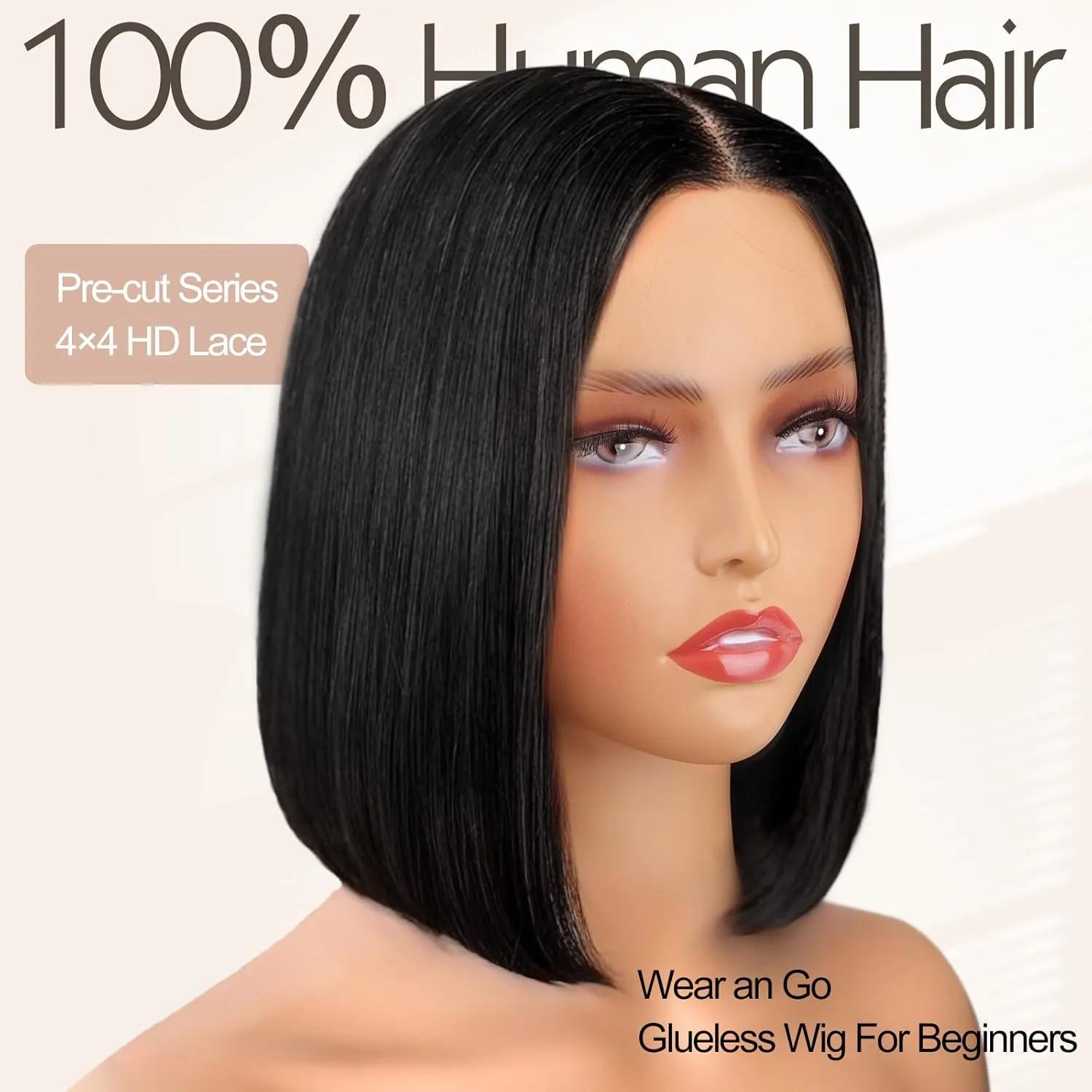 AISI Glueless Bob Wig Human Hair Pre Plucked Short Straight Bob Wigs for Black Women Pre Cut 4x4 Lace Closure HD Transparent Glueless Lace Front Wigs Human Hair 180% Density 12 Inch