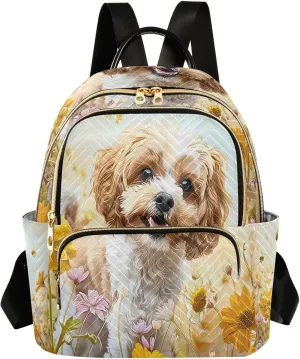 ALAZA A Cockapoo Dog Flowers Mini Backpack Purse for Women Travel Bag Lightweight Shoulder Bag Fashion Daypack