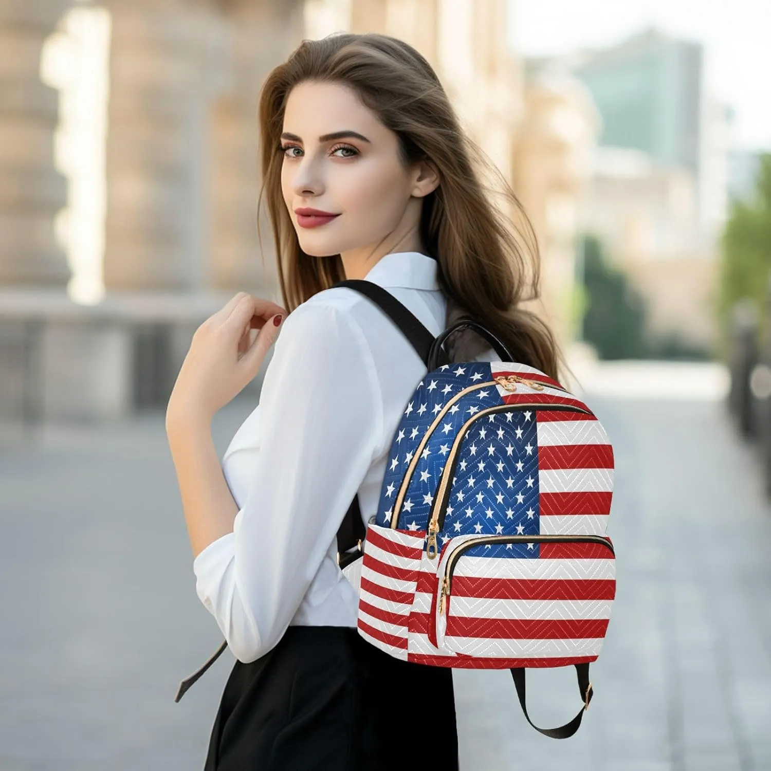 ALAZA American Flag Independence Day Mini Backpack Purse for Women Travel Bag Lightweight Shoulder Bag Fashion Daypack
