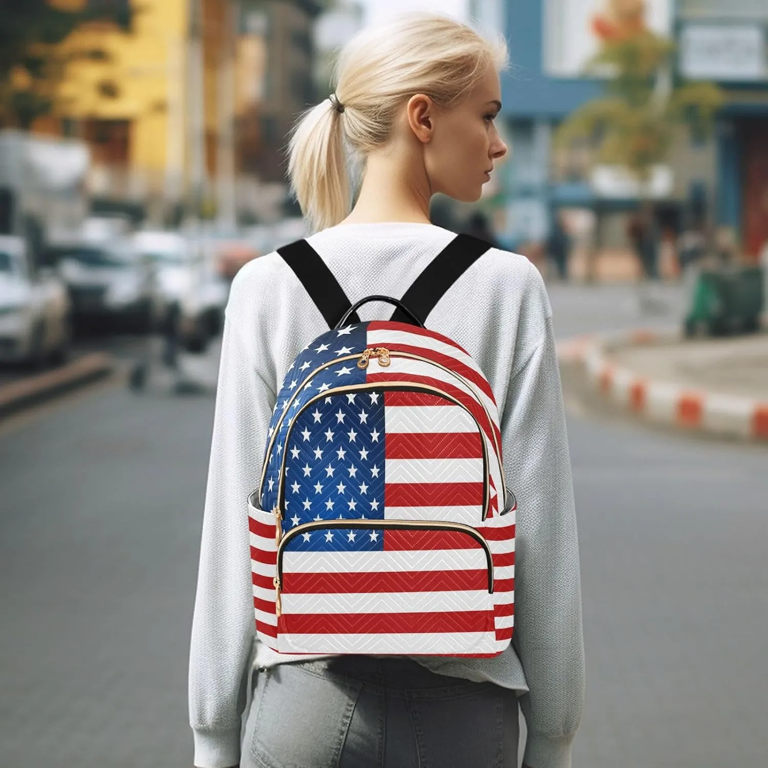 ALAZA American Flag Independence Day Mini Backpack Purse for Women Travel Bag Lightweight Shoulder Bag Fashion Daypack