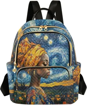 ALAZA Black Girl Starry Night Small Backpack Purse for Women Travel Bag Lightweight Shoulder Bag Fashion Daypack