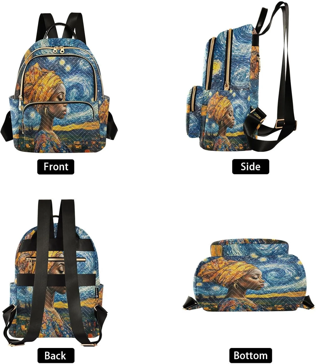 ALAZA Black Girl Starry Night Small Backpack Purse for Women Travel Bag Lightweight Shoulder Bag Fashion Daypack