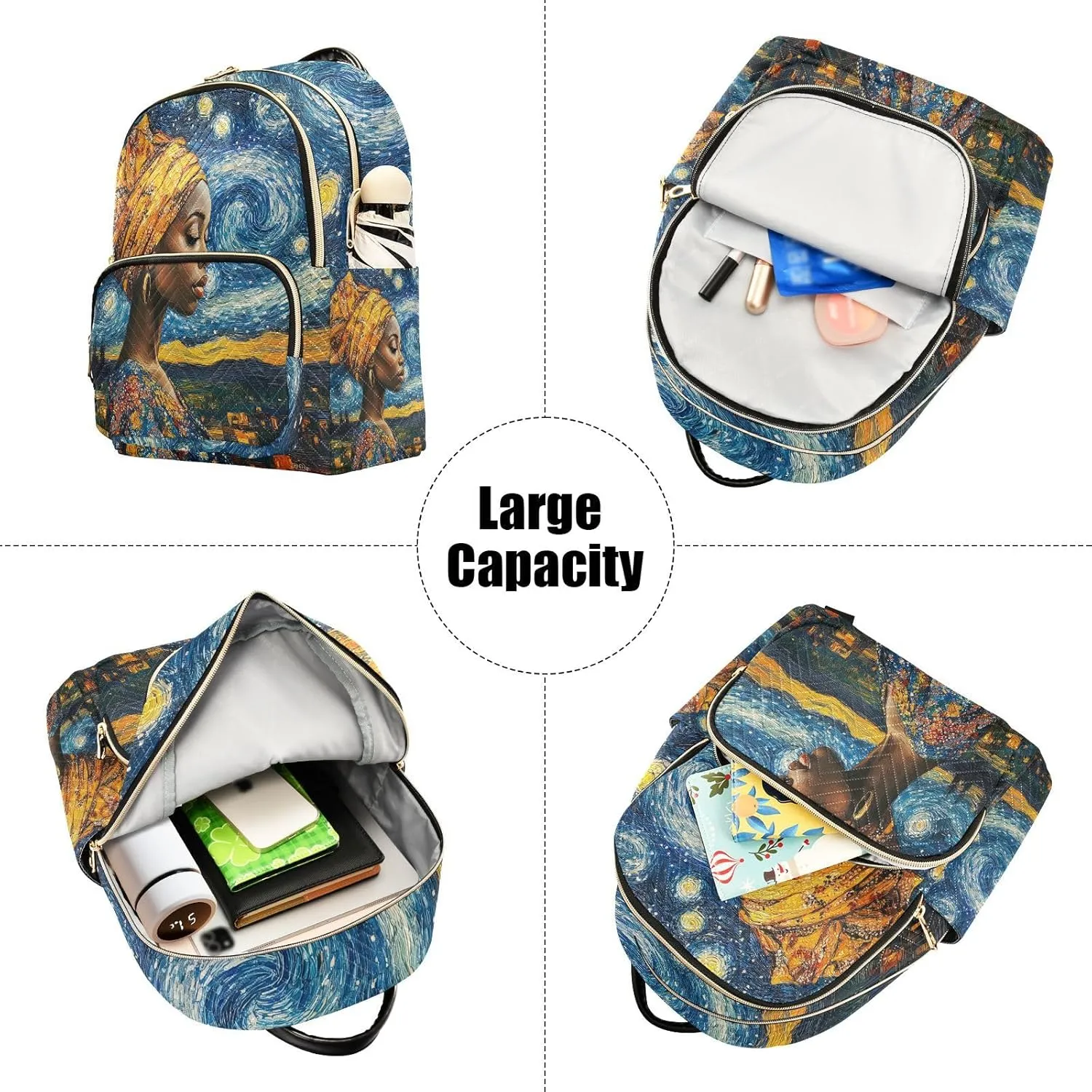 ALAZA Black Girl Starry Night Small Backpack Purse for Women Travel Bag Lightweight Shoulder Bag Fashion Daypack