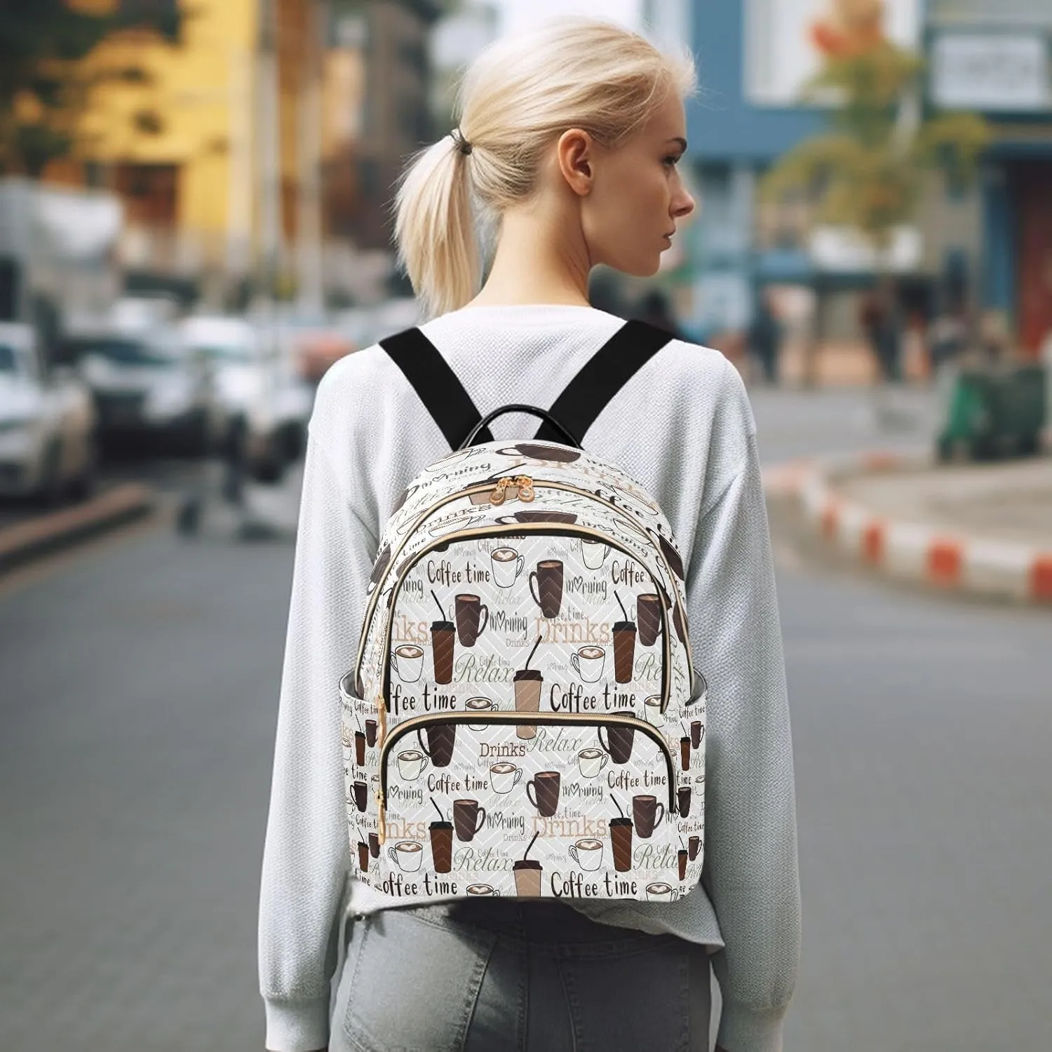 ALAZA Coffee Cup Women Backpack Purse Ladies Fashion Shoulder Bag Daypack Travel Bag 7.5L