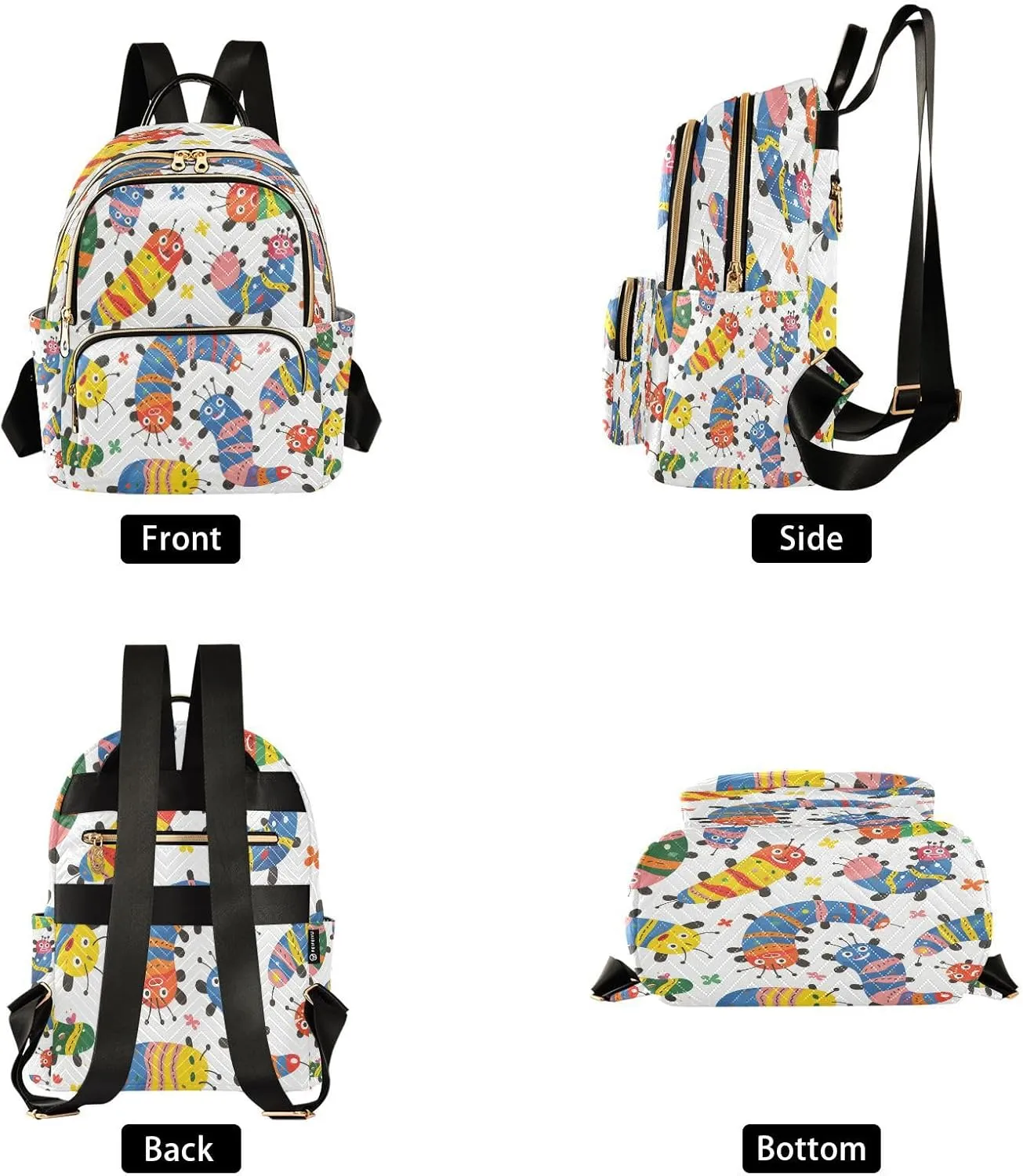 ALAZA Colored Caterpillar Small Backpack Purse for Women Travel Bag Lightweight Shoulder Bag Fashion Daypack