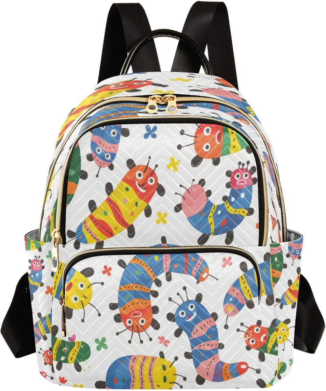 ALAZA Colored Caterpillar Small Backpack Purse for Women Travel Bag Lightweight Shoulder Bag Fashion Daypack