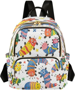 ALAZA Colored Caterpillar Small Backpack Purse for Women Travel Bag Lightweight Shoulder Bag Fashion Daypack