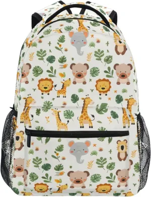 ALAZA Cute Jungle Animals Leaves Kids School Backpack for Boys Girls Teens Bookbag Travel Daypack Bag 16 inch