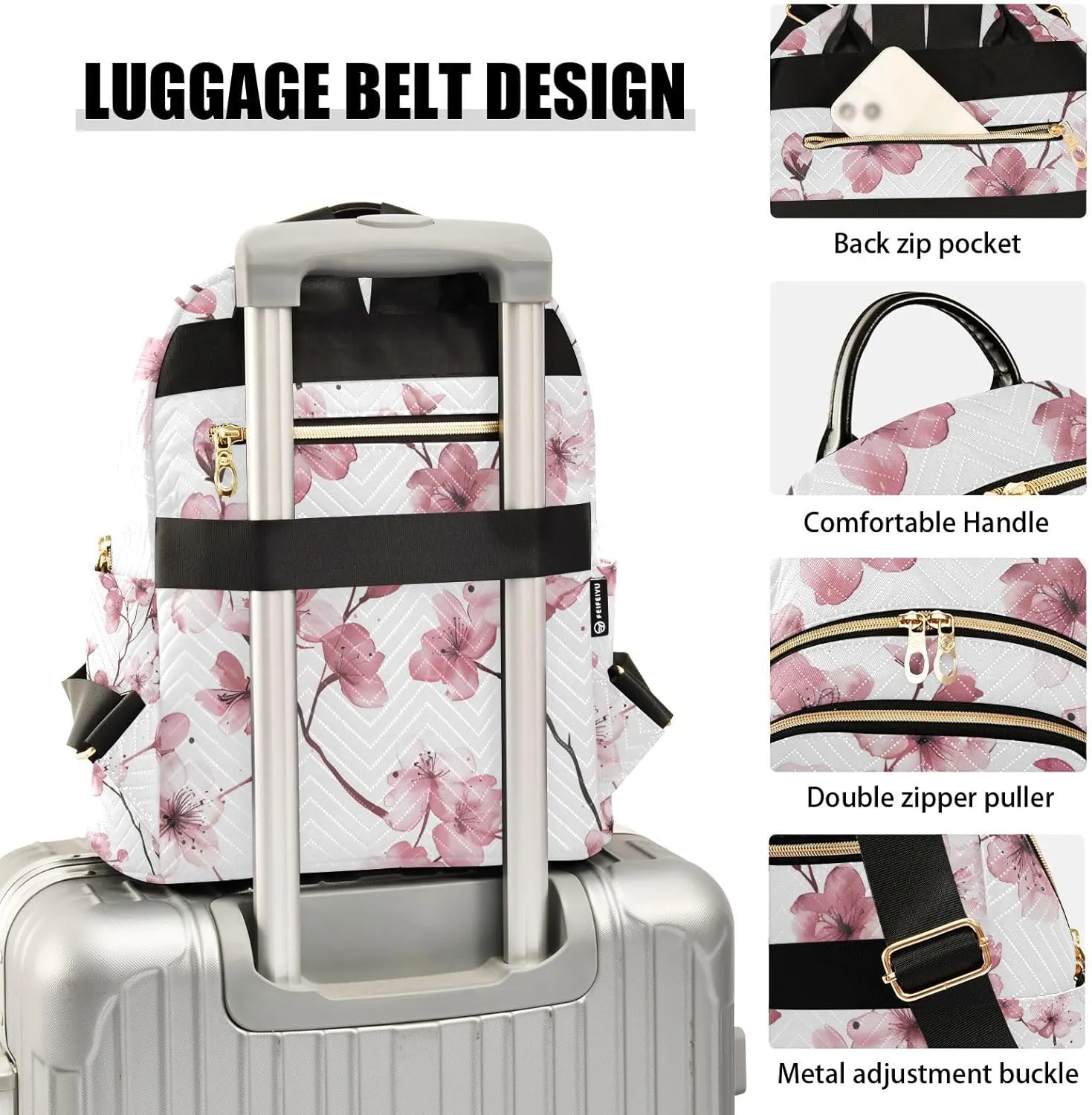 ALAZA Delicate Pink Cherry Blossoms Mini Backpack Purse for Women Travel Bag Lightweight Shoulder Bag Fashion Daypack